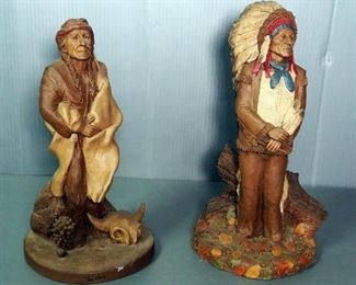 Dr. Tom Clark American Indian Figure, 12" Tall And Chief Hollow Horn Bear Figure, 12.5" Tall