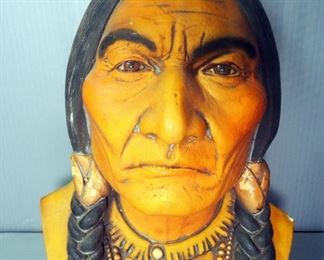 Cast Sitting Bull Wall Bust By B & H Ltd., 13" x 9", Powder Horn, Leather Pouch And Lefton China Roadrunner