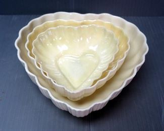Belleek Heart Shaped Nesting Bowls, Qty 3