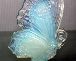 Sabrino Paris Art Glass Opalescent Closed Wing Butterfly, Pressed Glass Opalescent Hand Bell, Drinking Glass And Bud Vase