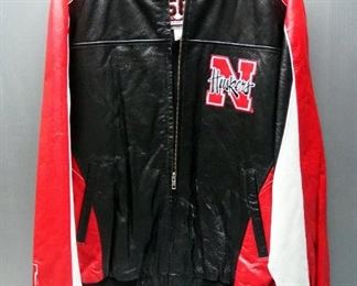 58 Sports Leather Nebraska Corn Huskers Zippered Jacket, Size Large, New With Tags