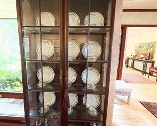 Lighted china cabinet, 4 glass shelves and side panels.