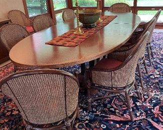 McGuire oval dining table and chairs ! Stunning ! Large Sultanabad antique rug. c.1890. very good condition.