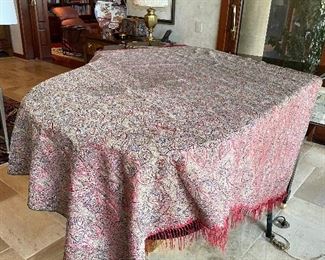 Paisley Piano Shawl, silk, has some stains ( see photo above). 72' x 72".