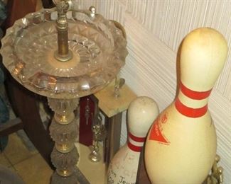 Lead Crystal Floor Ashtray ~ Tons of Bowling Trophies and pins