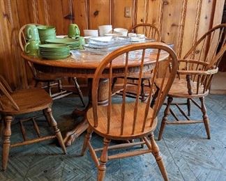 Oak Pedestal Table and Chairs