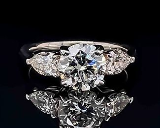 NEW 2.15ctw. Diamond Ring, Center 1.51ct. VVS2-I w. 2 Matching Pear Shapes .64ctw. IGI Reports in 14k White Gold. $11,900 Retail
