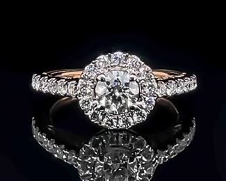 1.00 Carat Diamond Round Solitaire Halo Engagement Ring in 18k White & Rose Two-Tone Gold; $3999 Retail