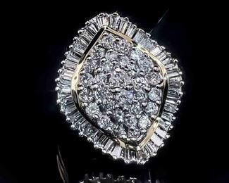 2 CARATS Sparkling Diamond Cluster Ballerina Cocktail Ring in 14k Yellow Gold; $4,400 Retail