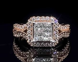 1.20ctw Diamond Fancy Princess Halo Open Split Double Row Engagement Ring in 14k Pink Gold - Milgrain Filigree Ornate Vintage Design. $4,875 Retail