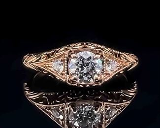 Designer 1.30ctw Diamond 3-Stone Filigree Engagement Ring in 14k Rose Gold - GABRIEL & CO; $6000 Retail