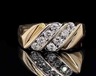 Men's Diamond Double Channel Set 0.80ctw. Scalloped Ring in 14k Yellow Gold; $3900.00