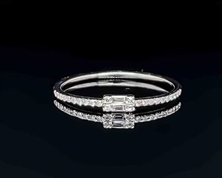 Diamond Baquette Stack Ring - Slender Lightweight Contemporary Sleek Design in 14k Yellow Gold; $1450 Retail