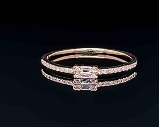 Diamond Baguette Slim Stackable Ring in 14k White Gold Delicate, Dainty, Slender; $1450 Retail