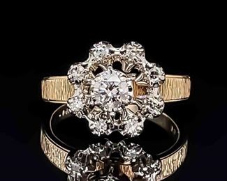 Diamond Halo Tulip Cluster Engagement Ring in 14k Yellow Gold; $2850 Retail
