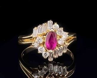 1 CARAT Fine Quality Ruby & Diamond Ring in 14k Yellow Gold