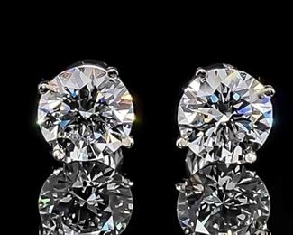 IDEAL CUT 4.27ctw Round Diamond Solitaire VS Clarity/F Color Stud Earrings in 14k White Gold Screw Backs; $24,000 Retail
