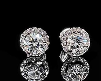 1.20ctw Diamond Round Solitaire Stud Earrings in 14k White Gold - Diamond Halo Jacket Studs Screw Backs; $3999 Retail