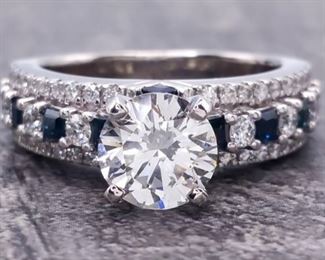 Vera Wang 3 1/2 Carat Diamond and Sapphire Ring in 14k White Gold