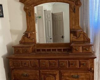Vintage Large Wood Dresser and Mirror.