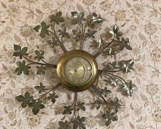 MCM 1960's Brass Leaf Starburst Clock.