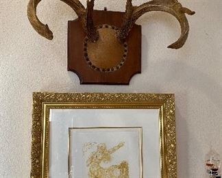 Salvador Dali print, antique horns