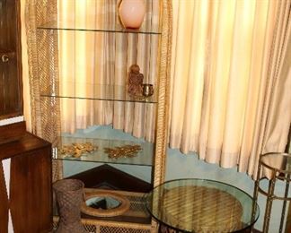 Wicker Shelf & Rattan Table