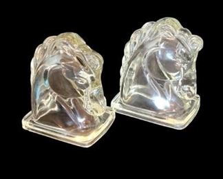 1940s Federal Glass Horse Head bookends