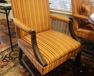 Set of four decorative game table chairs on casters. Of course, can also be used for dining.