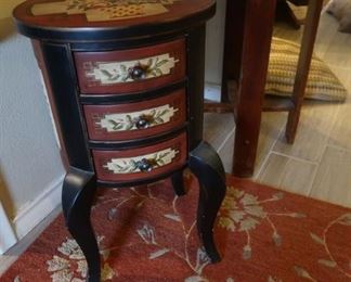 Three drawer chest and end table.