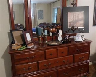 Beautiful dresser and triple mirror.