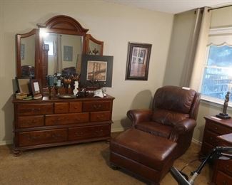 Another shot of the dresser and leather chair and ottoman.