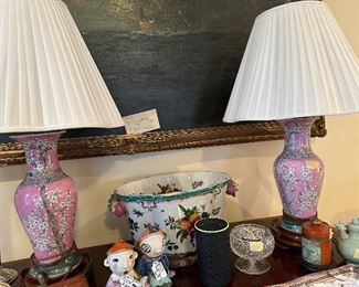 Pair of Pink Japanese Lamps