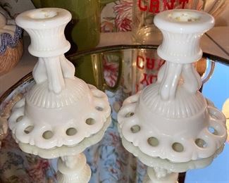 Westmoreland Milk Glass Candle Holders 