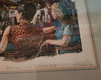 vintage color sketch of Cat's Eye Pub, Fells Point, from 1979