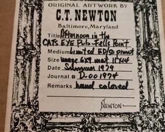 vintage color sketch of Cat's Eye Pub, Fells Point, from 1979