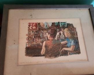 vintage color sketch of Cat's Eye Pub, Fells Point, from 1979