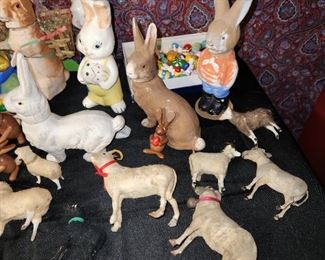 vintage paper mache Christmas & Easter from Germany, also vintage ornaments