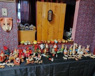 vintage paper mache Christmas & Easter from Germany, also vintage ornaments