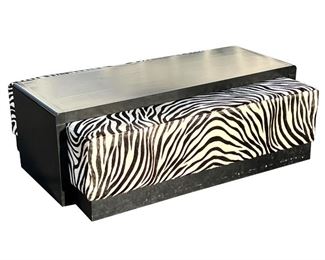(2pc) Z GALLERY ZEBRA SUITE  |  Including a zebra pattern / horse hair ottoman and a bench / table that spans over it (h. 17.5 in.) - l. 49 x w. 37 x h. 15 in.