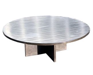 ROUND LOW TABLE  |  Large round coffee table with a dark finish and cross pedestal, of modern / contemporary design - h. 15 x dia. 45 in.