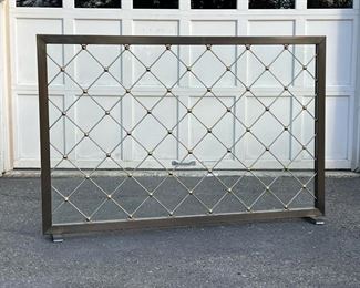 GLASS FIREPLACE SCREEN  |  Large glass rectangular fireplace screen of modern style with oversized grillwork - w. 50 x h. 33 in.