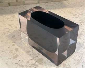 JONATHAN ADLER VASE  |  Jonathan Adler vase / basin in a transparent block, with JA label on bottom - l. 9.25 x w. 4.75 x h. 5.75 in.
