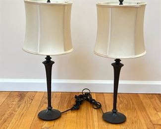 (2pc) PAIR HAMMERED METAL LAMPS  |  Table lamps in the manner of Giacometti - h. 25 x dia. 9.5 in.
