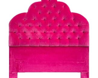 FANCY TUFTED VELVET HEADBOARD  |  Fun! Pink velvet headboard (no rails) - l. 65.5 x w. 57.5 x h. 4 in.