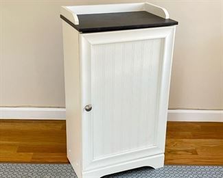 STORAGE CABINET  |  "Saucer Floor Cabinet - Caraway Collection" model 414032; small side cabinet with three tiered shelf behind door, contrasting top surface with 3/4 gallery; includes original manual - l. 18 x w. 12 x h. 32 in.