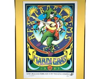 MARDI GRAS LITHOGRAPH  |  Print of "Rex Proclaims Mardi Gras 1983" - signed in lower left by artist "J. Welch" and numbered 285/300; framed and matted behind glass - w. 26 x h. 35 in. (overall)