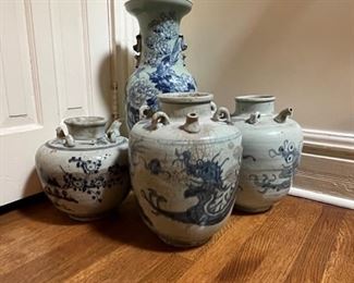 antique Chinese pottery, blue and white