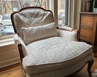 Louis XV style armchair, French provincial, down filled by Sam Moore