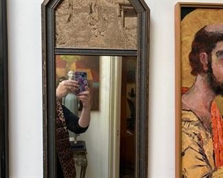 trumeau mirror with antique embroidery inset